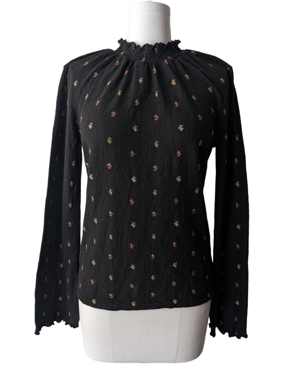 Madewell Texture & Thread Ruffle Mock Neck Top in Rainbow Buds